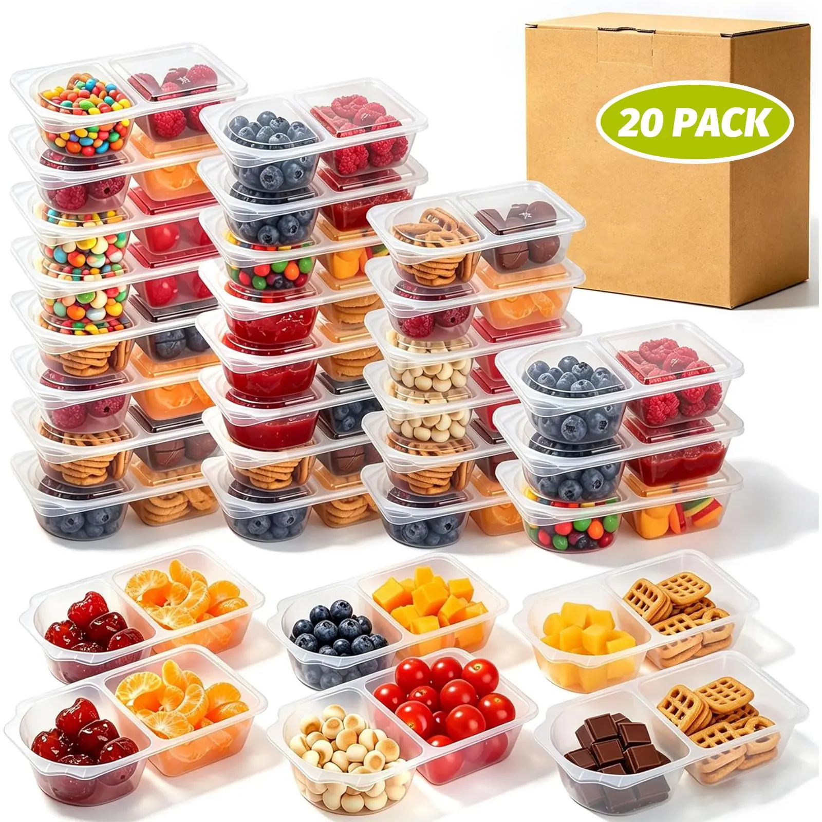 Reusable Snack Containers with Lids: Snack Containers 40Pcs - Snackle Box Container Portion Control - SnackPack Containers - Double Compartment Snack Containersfor On the Go - Travel Essential