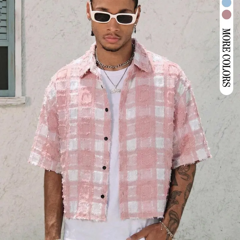 American Street Style Striped Short Sleeve Shirt, Letter Print Vintage Button-Up, Casual Loose Fit for All Seasons