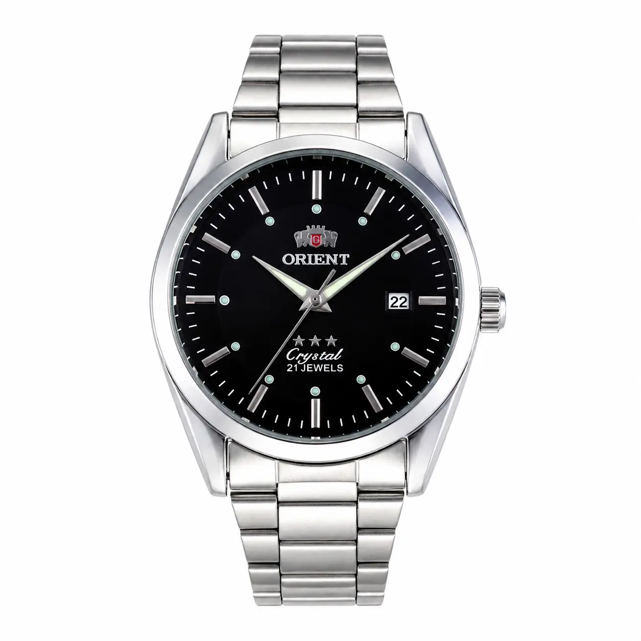 Men's ORIENT 21-Jewels Automatic Mechanical Wrist Watch, Solid Stainless Steel Bracelet, Luminous Hour Markers, Date Window, Classic Business Casual Fashion Watch, 4 Dial Colors (Black,Red,Blue,White), Ideal Gift for Husband