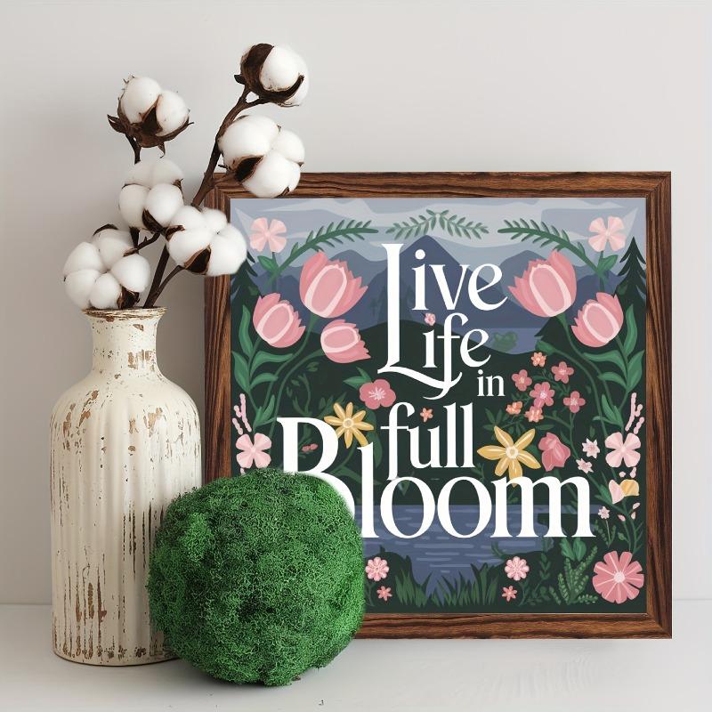 Vintage Wood Framed Sign, Live Life in Full Bloom, 8x8 Inch, Wall Hanging, Multipurpose, Use Without Electricity, with Inspirational Art, Desktop Decoration, Gift for Family and Friend
