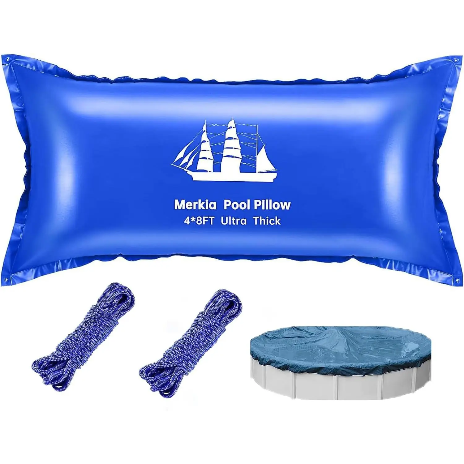 4x8 Ft Inflatable Rectangle Synthetic Outdoor Pool Pillow for Above Ground Pools - 0.4mm Cold-Resistant PVC Winter Closing Kit with 2x16.5ft Rope
