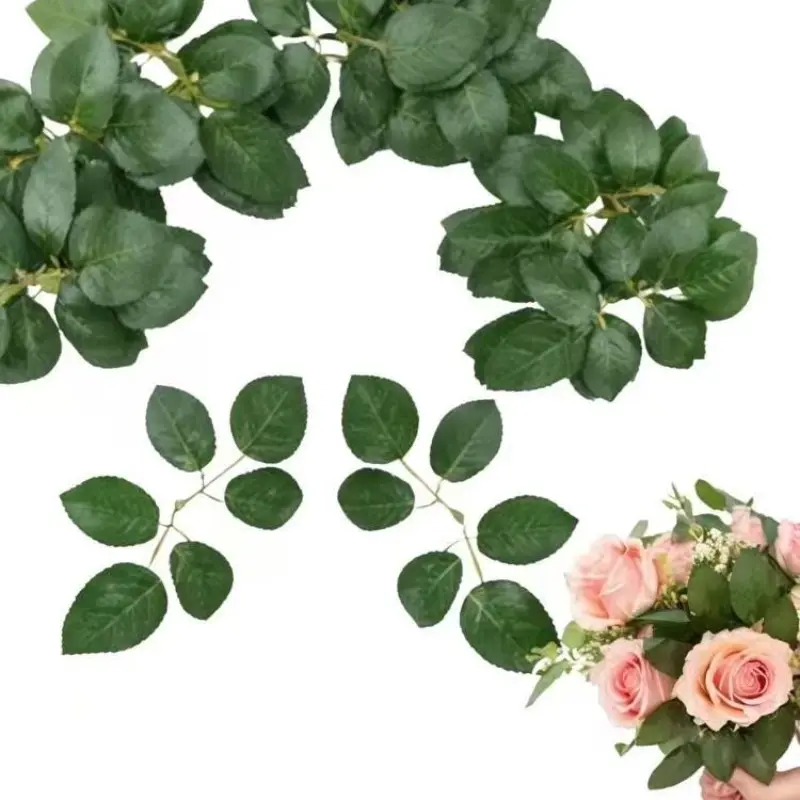 Realistic Rose Leaf Bouquet Gift Set, 2-Tier 6-Piece Silk Print Rose Leaves, DIY Material, Headband Flower Ring Accessories