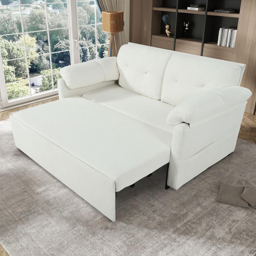 71''Convertible Pull-Out Queen Sleeper Sofa, 3-in-1 Sofa Bed with Side Storage & 8 Silent Casters, Thick Padded Chenille Loveseat for Living Room, Bedroom, Apartment,Beige