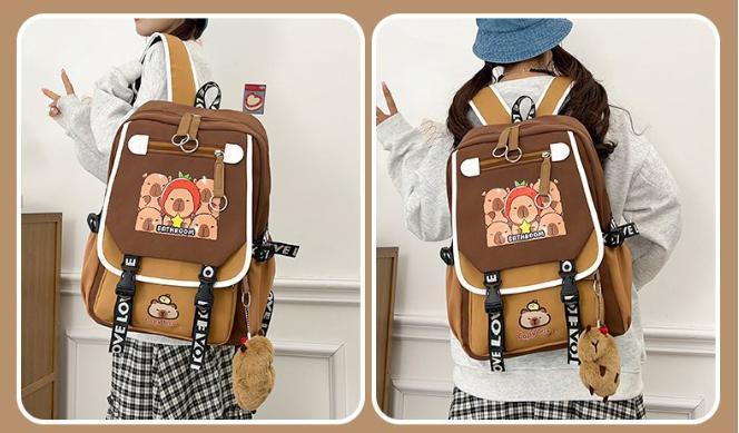 Capybara Backpacks Schoolbag for Teenage Waterproof Girls Boys Backpack Female Travel Bag Bookbag Mochila with Plush Keychain