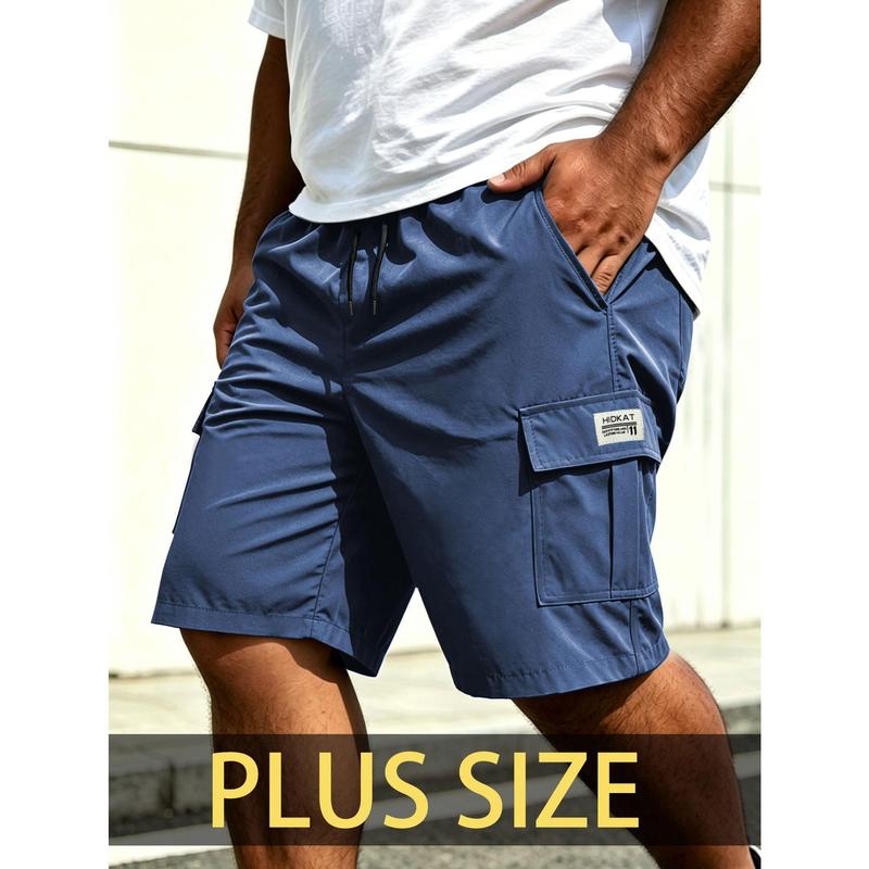Plus Size Men's Sports and Leisure Work Pants with Multiple Pockets, Drawstring Waist, Elastic Waist, Suitable for Outdoor Hiking, Daily Running, Commuting, and Dressing