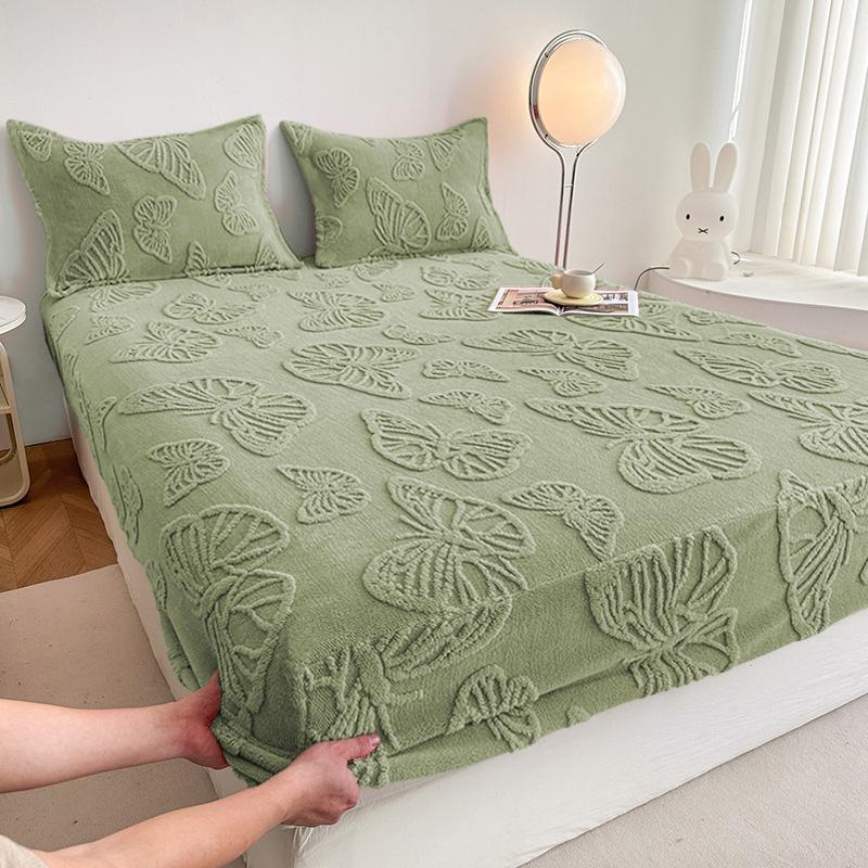 Butterfly Pattern Bedding Set, 3 Counts/set Including 1 Count Fitted Sheet & 2 Counts Pillowcase without Filler, Soft Warm Bedding Set for Bedroom & Guest Room, Bedsheet Sets