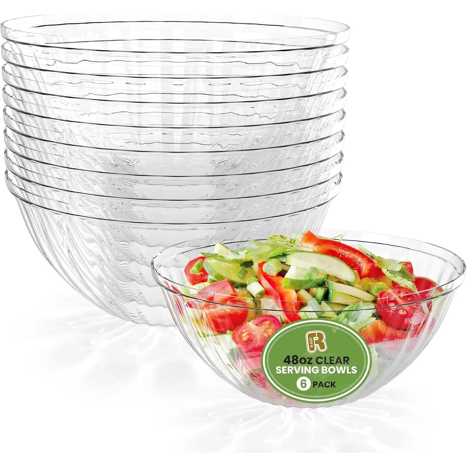 6 Pack Plastic Serving Bowls - 48 Oz Clear Plastic bowls - Salad Bowls Large Serving -  Clear Disposable bowls Heavy Duty For Weddings Catering And Birthday parties