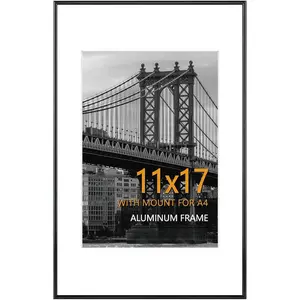 11 x 17 Frame in Black, Metal Thin Board 11x17 Picture Frame with  Plexiglass for Pictures A4 with Mat or 11x17 without Mat for Horizontal and Vertical