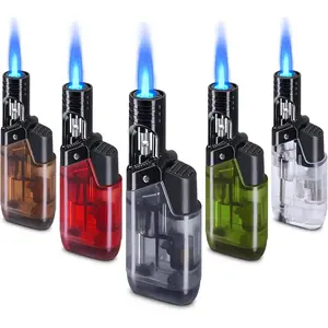 5 Pack Mini Refillable Butane Torch Lighters Windproof Jet Flame Long Wand Pocket Lighter Multi-Purpose for Candle Camping BBQ Grill No Fuel Assorted Colors