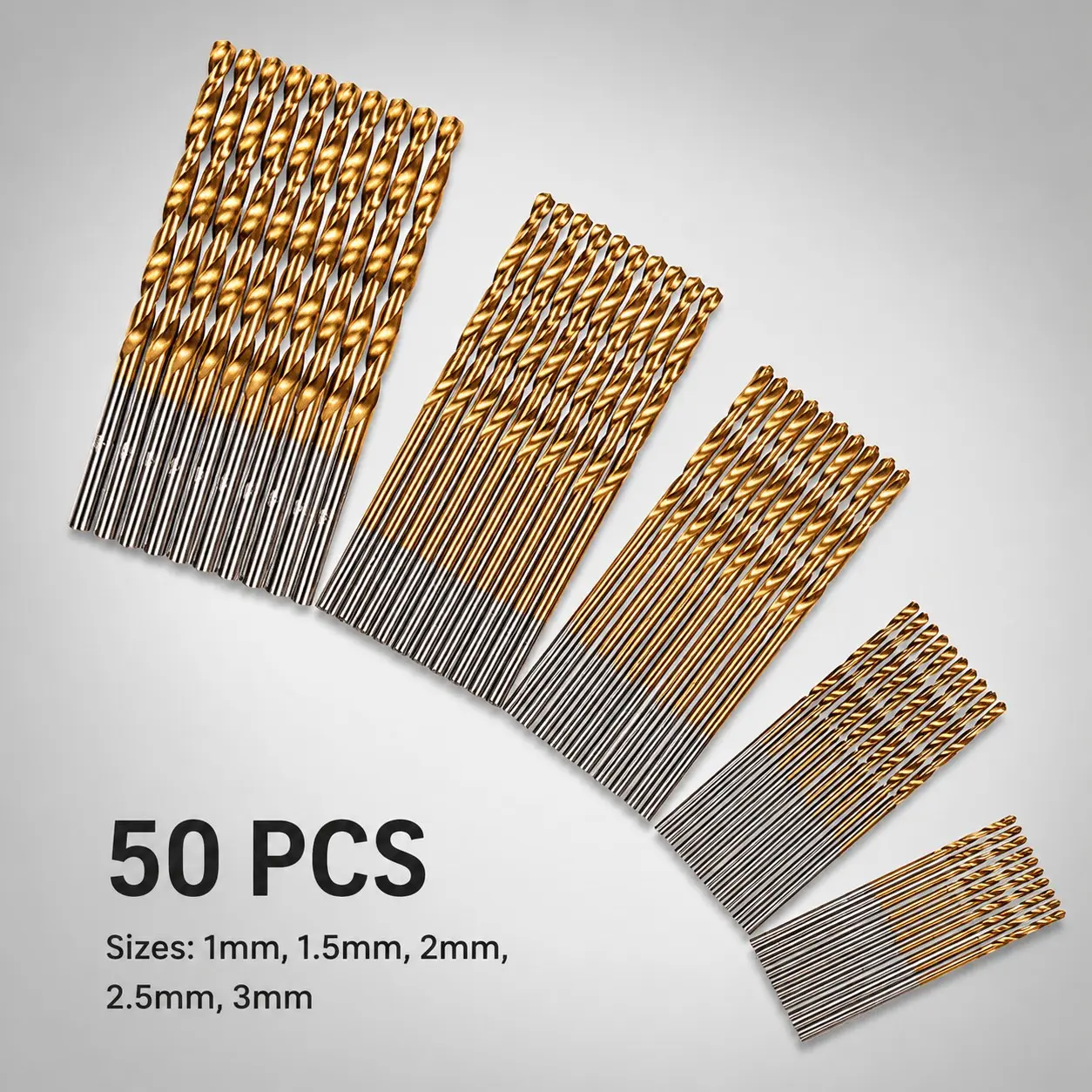 50 High-Speed Steel Drill Bit Set, Titanium Coated 1/1.5/2/2.5/3mm Micro Fine Bits, Multi-Functional Drilling Tool, Father's Day Gift