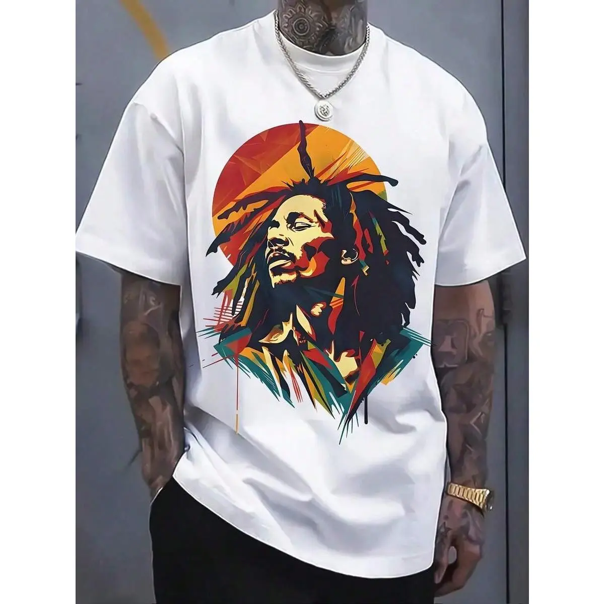 Men's Reggae Dreadlocks Graphic T-Shirt, Soft 100% Cotton Knitted Pullover Top, Breathable Casual Menswear for Daily Activities, Shortsleeve, Fabric, Daily Wear, Regular Fit, Round Neck, Reggae Theme, Graphic Print, All Over Print, Tshirt, Stretch, Do Not