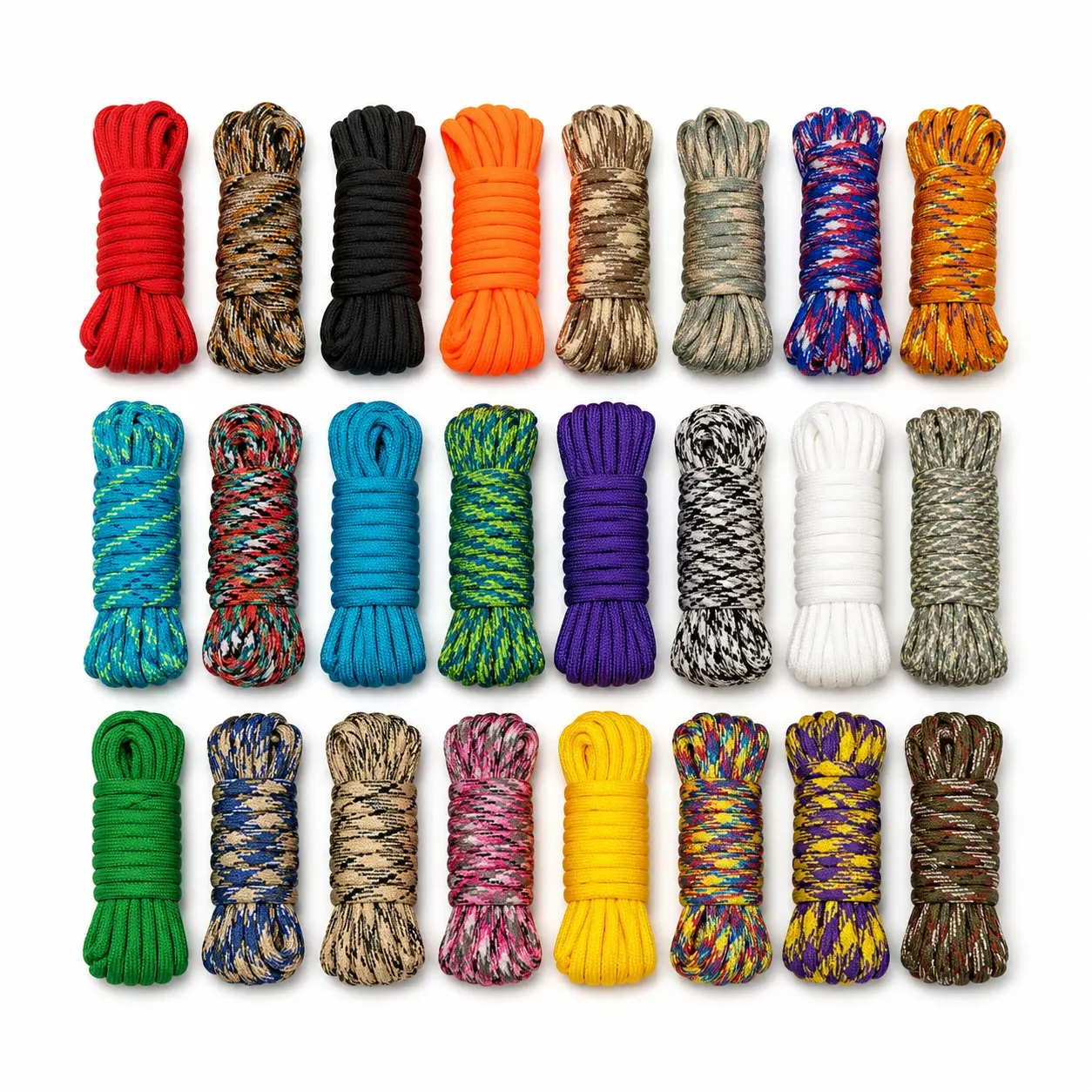 24-Color Mixed Paracord Set, 5mm 7-Strand Strong Braided Polyester Rope for Camping, Hiking, Survival, Bracelets, Lanyards & DIY Crafts