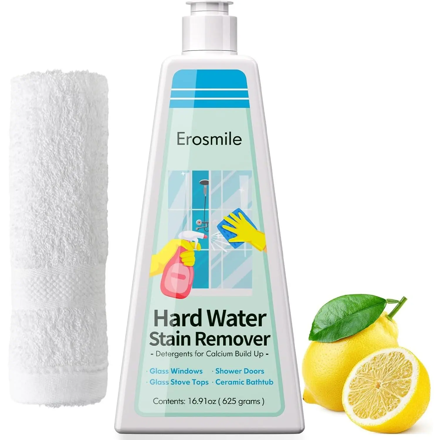 Hard Water Stain Remover, Shower Glass & Shower Door Cleaner, Removes Calcium Build Up for Toilet Bowl & All Household Cleaner 16.91oz