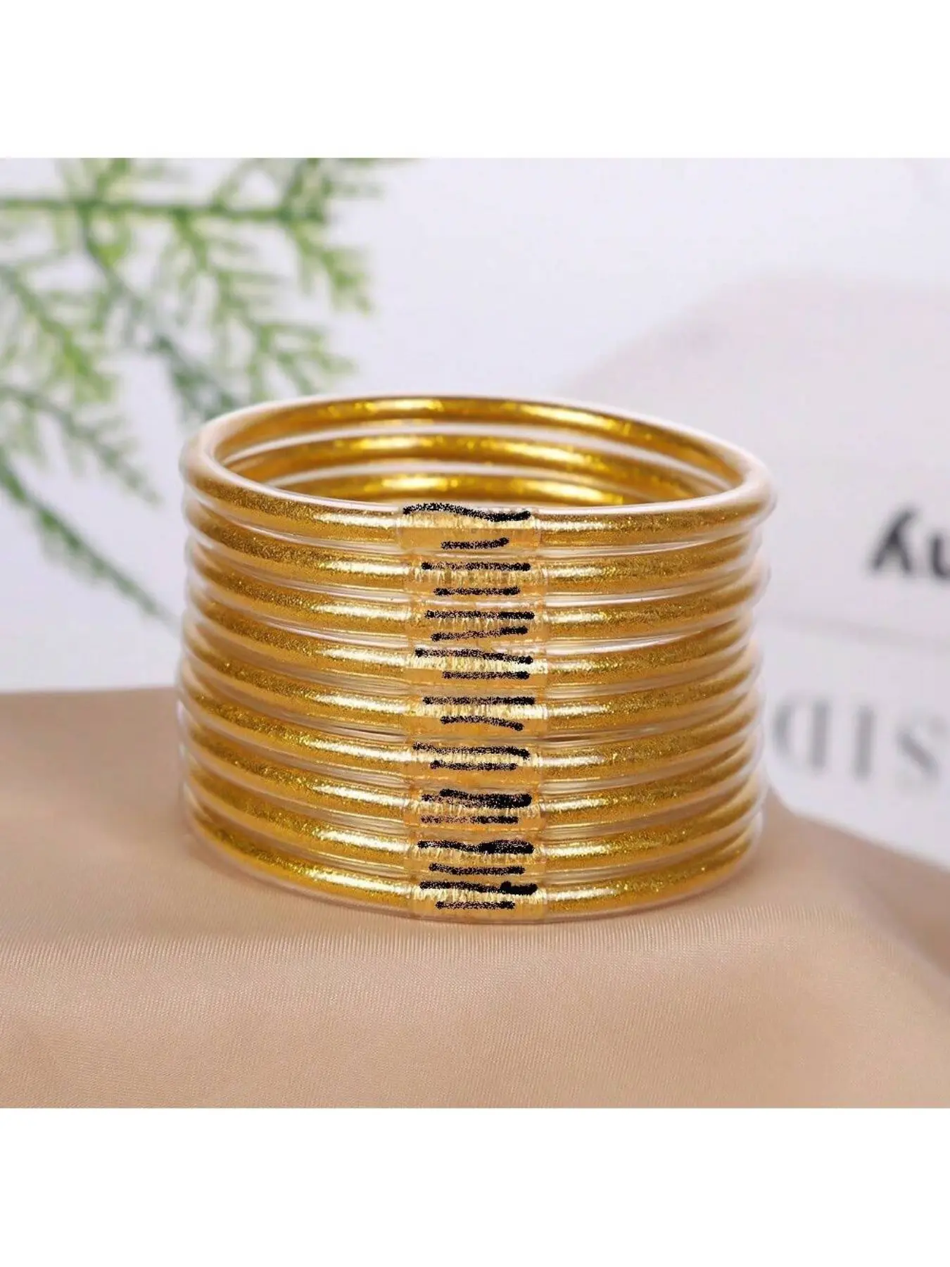 9 Layer Flashy Jelly Bangle Bracelet, Layered Sparkling Bangles, Silicone Bangle, Casual Style, All Seasons, Plain Pattern, Low Price Clearance