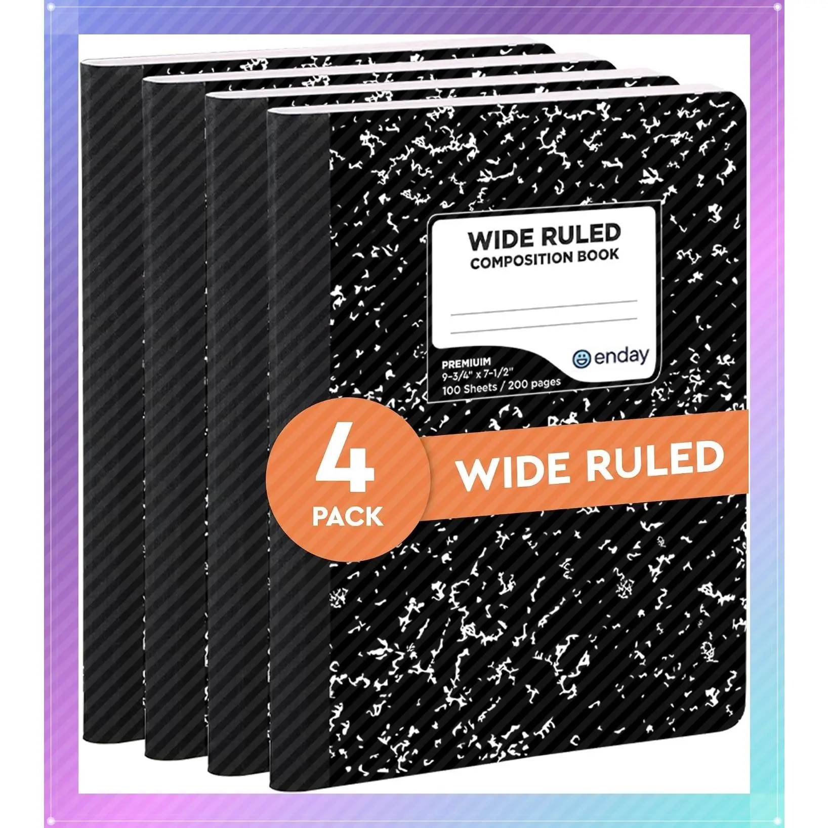 Marble Composition Notebook Wide Ruled (4 Pack) 100 Sheets | Black Composition Notebook For Back to School, Home and OfficeGift