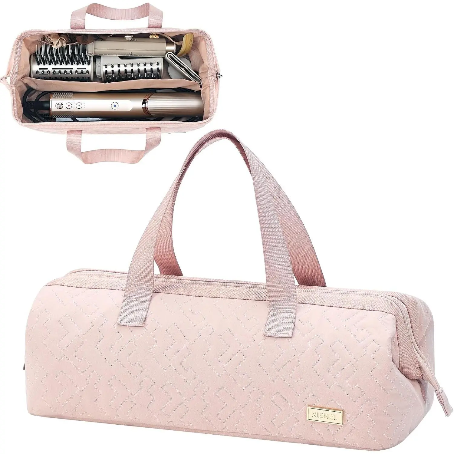 Hair Tools Travel Carrying Bag, Portable Hair Air Wrap Dryer Case, Hair Dryer/Curling Iron/Airstraight Attachment Organizer, PinkGift