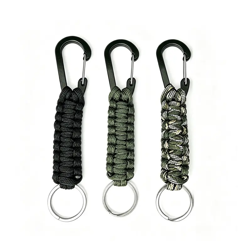 3 Pack Paracord Keychain with Carabiner, Braided Lanyard Key Chain Paracord Carabiner Clip for Keys,Backpack Paracord Keychain Ring for Men Women ,Heavy Duty Hook for Outdoor Camping Hiking