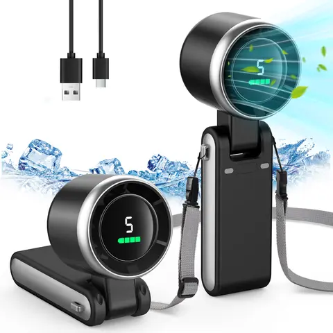 Portable Handheld Turbo Fan, 5-Speed High Speed Personal Cooling Fan, Foldable Mini Fan with Hanging Neck Design, Compact Travel Fan for Outdoor, Office, School, Camping & Daily Use, Summer Gift