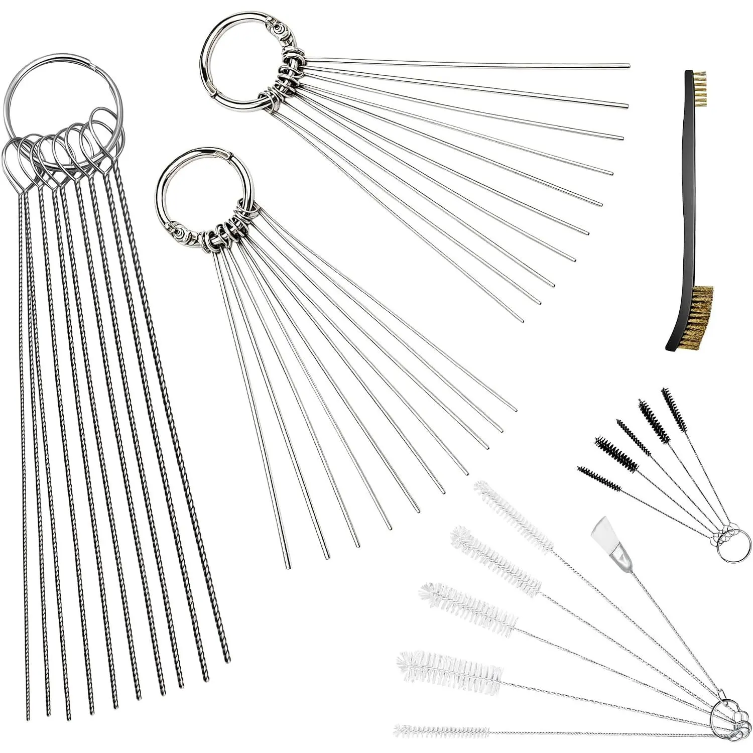 Carburetor Jet Cleaning Tool Kit with Copper & Steel Flexible Wires, Multi-Size Nylon Brushes, Orifice Clean Wand for Small Engines, Carburetor Jets, Shower Heads