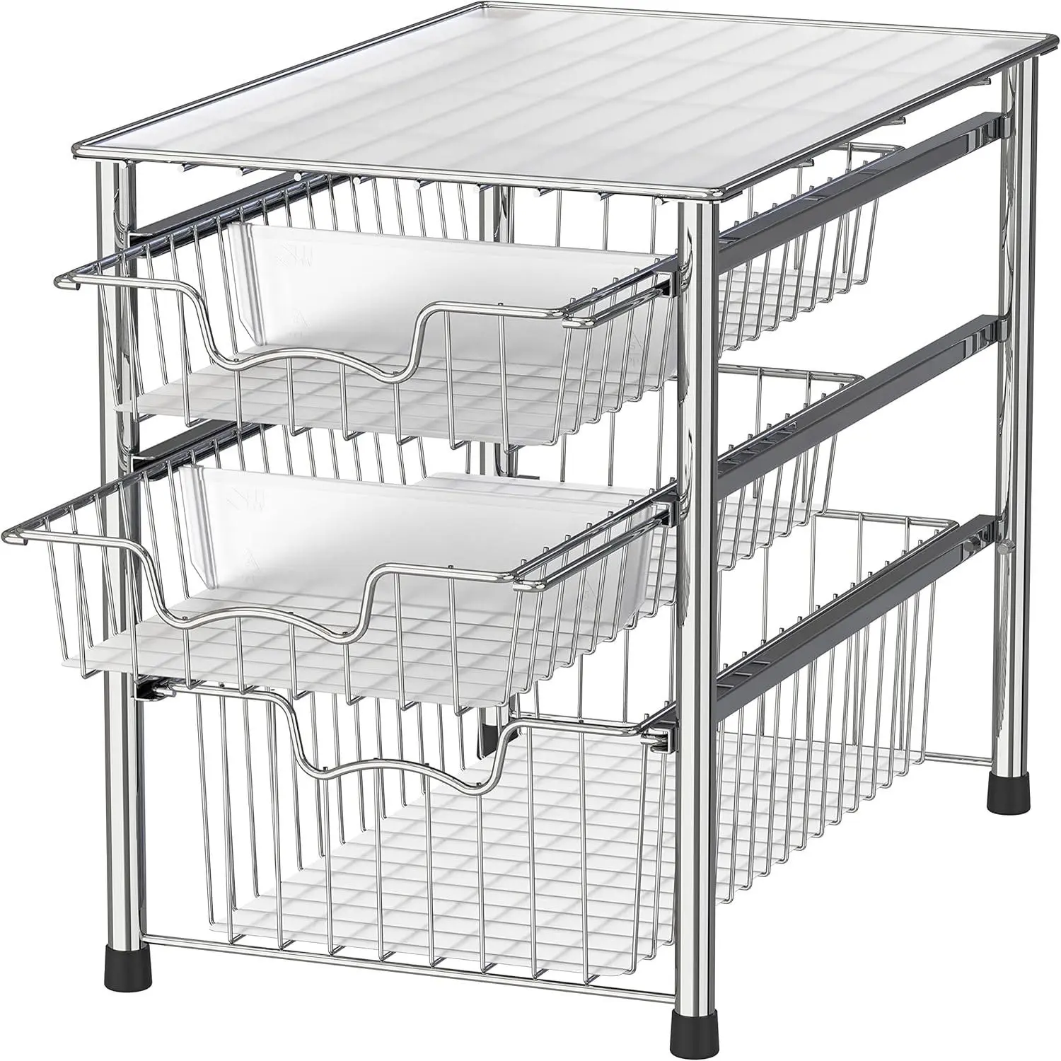 Stackable 3 Tier Sliding Basket Organizer Drawer Chrome