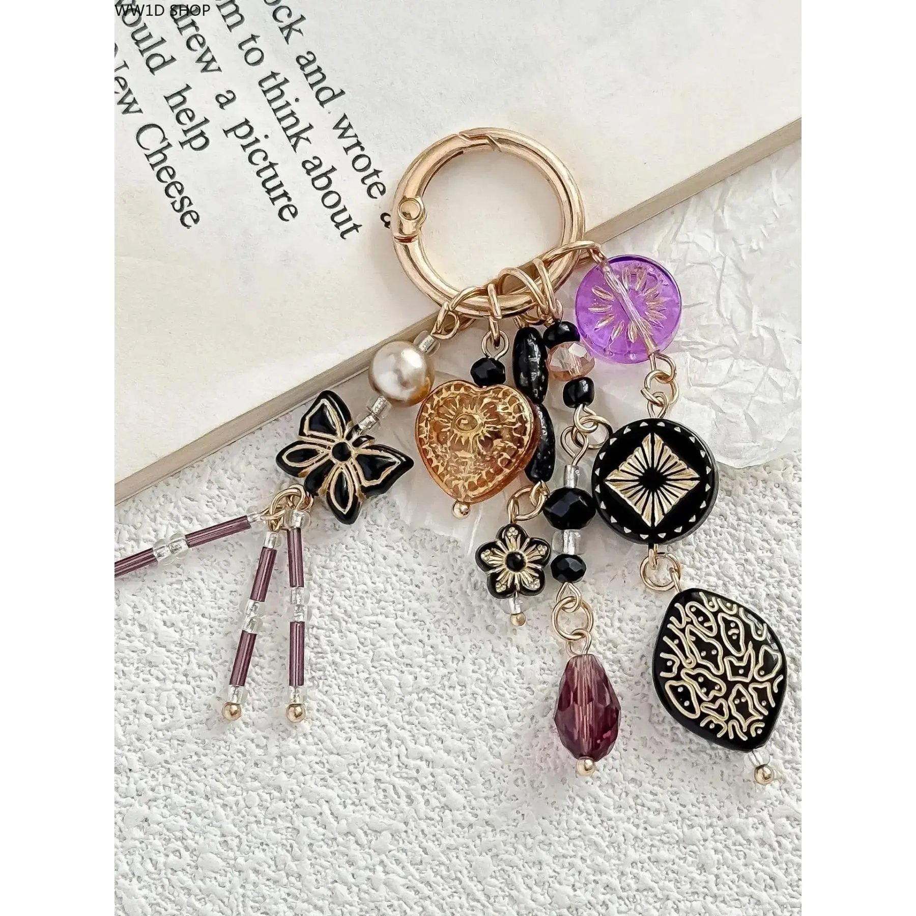 Vintage Multi Pendant Beaded Keychain Bag Charm for Women, Y2K Decorative Key Ring Accessory for Handbags Backpacks and Keys