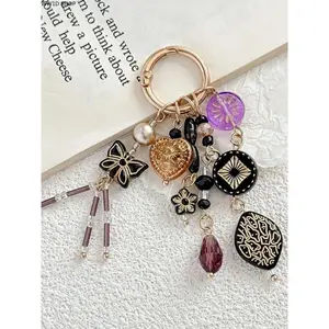 Vintage Multi Pendant Beaded Keychain Bag Charm for Women, Y2K Decorative Key Ring Accessory for Handbags Backpacks and Keys