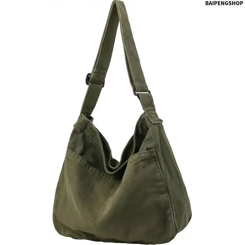Casual Canvas Hobo Crossbody Bag, Unisex Multi-Function Shoulder Tote with Multiple Pockets for Work, Travel & Daily Use