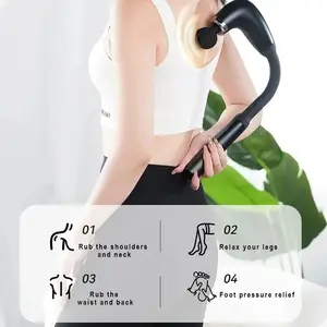 Portable massage gun - Suitable for full-body use | Charges via USB | Handheld electric myofascial massager | The perfect gift for him | Upgraded longer handle design | Deep tissue back massager | Equipped with 4 massage heads and 9 speed levels