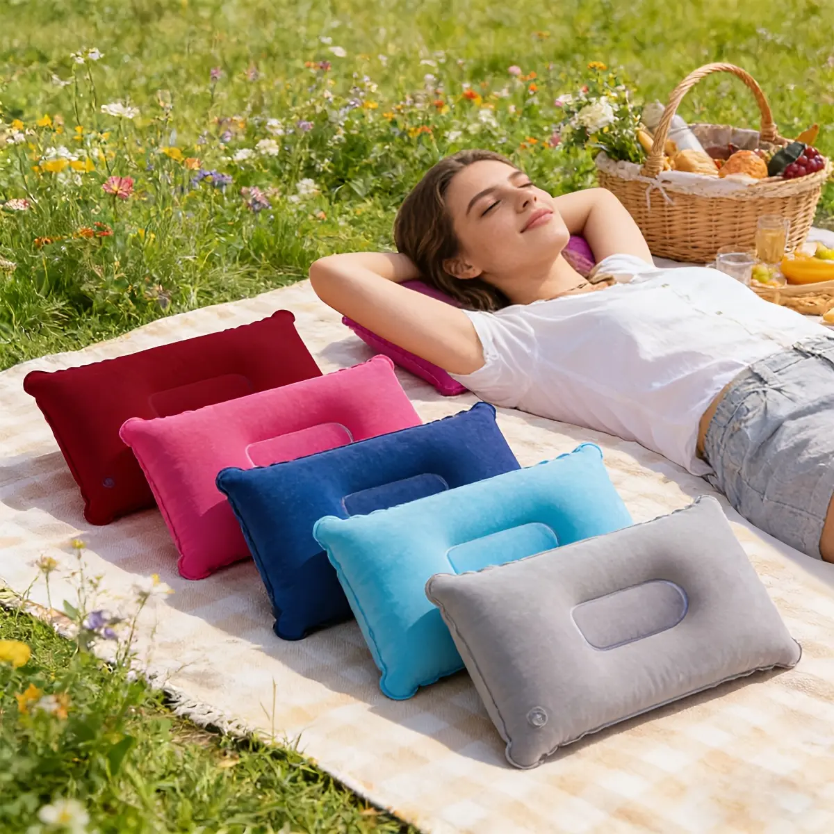 [Inflatable Travel Pillows] 2pcs Inflatable Travel Pillows, Portable Ultra-Light Air Camping Pillow, with Neck And Lumbar Support, Washable Air Pillow, Suitable for Airplane, Car, Office Nap, Hiking, Backpacking, Multifunctional Travel Pillow.