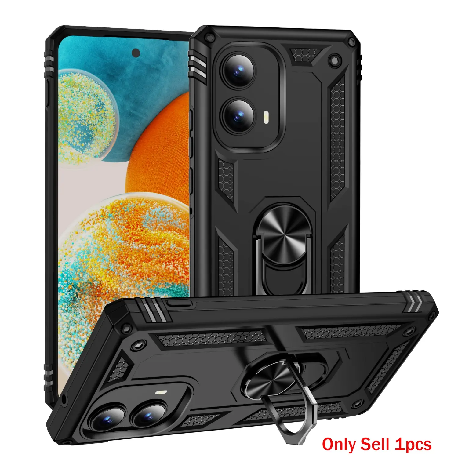 Case for Motorola Moto Edge 2024 Durable Hard Shell, Shockproof Magnetic Metal Ring Car Mount, Adjustable Secure Phone Protector for Motorola Moto Edge 2024 Case
