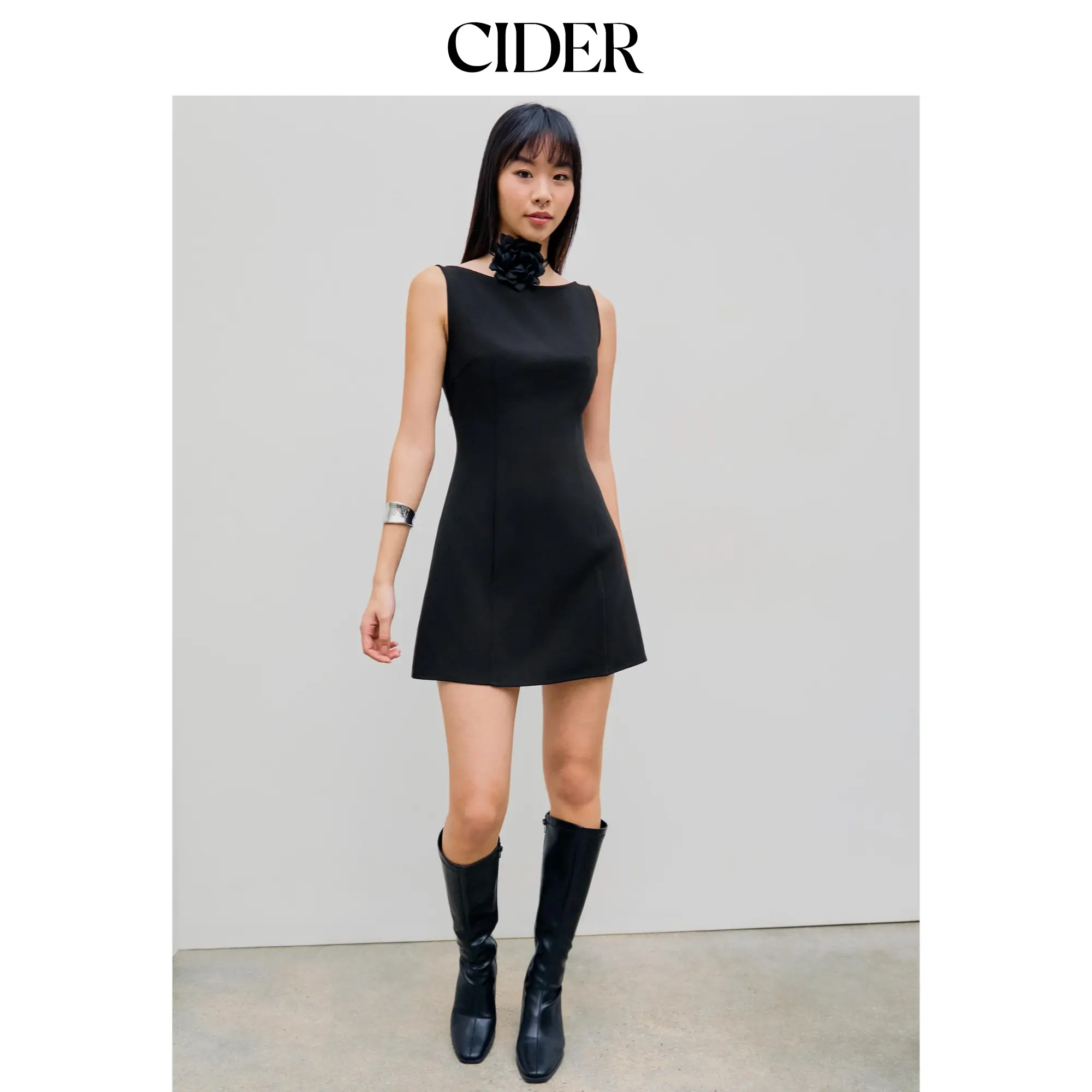 Cider [size 0-26] Boat Neck Solid Mini Dress SummerFinds