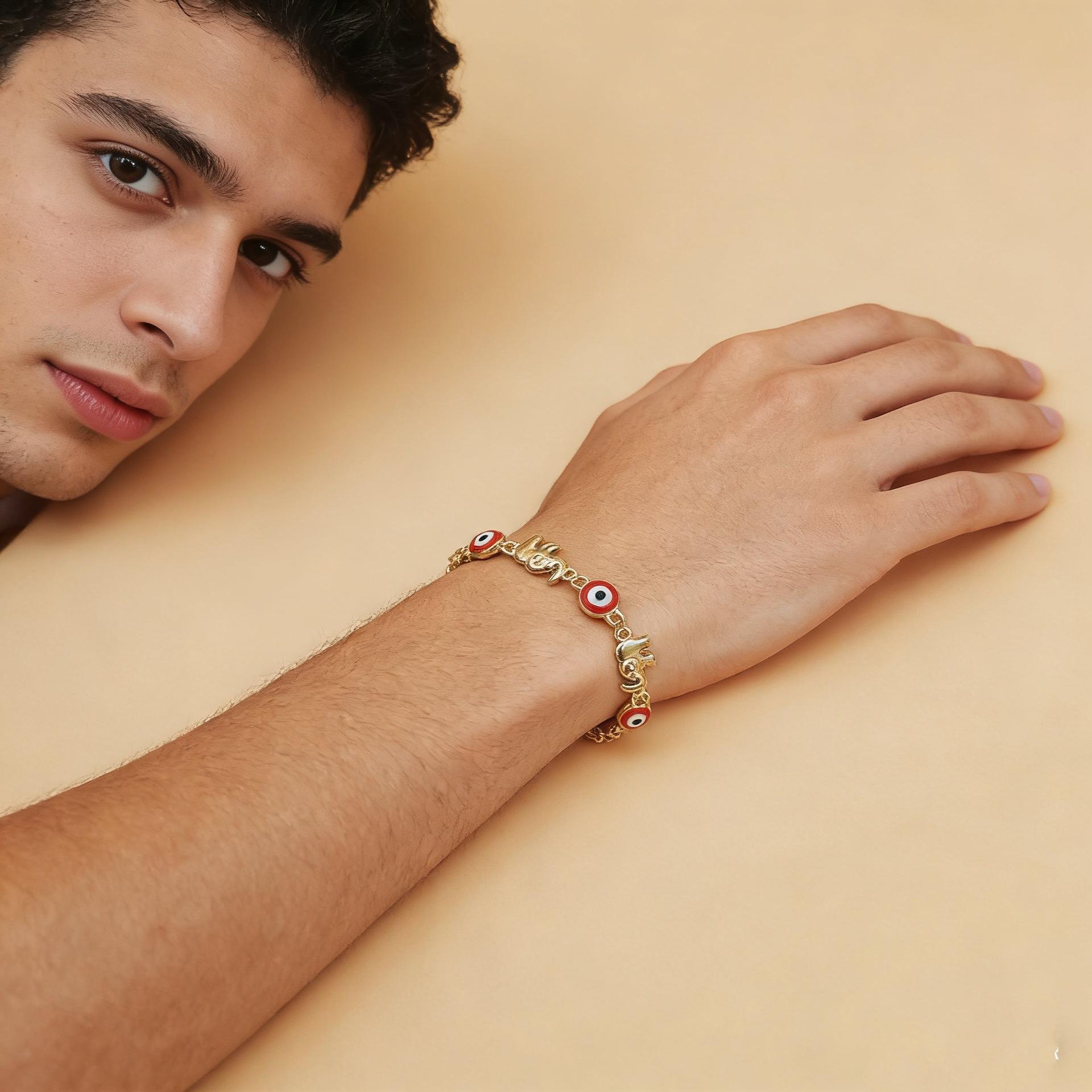 Boho Multicolor Evil Eye Bracelet for Women 18K Gold Plated Copper Chain Dainty Stackable Jewelry Trendy Aesthetic Accessory for Daily Wear Vacation Party Beach Outfits & Birthday Gifts