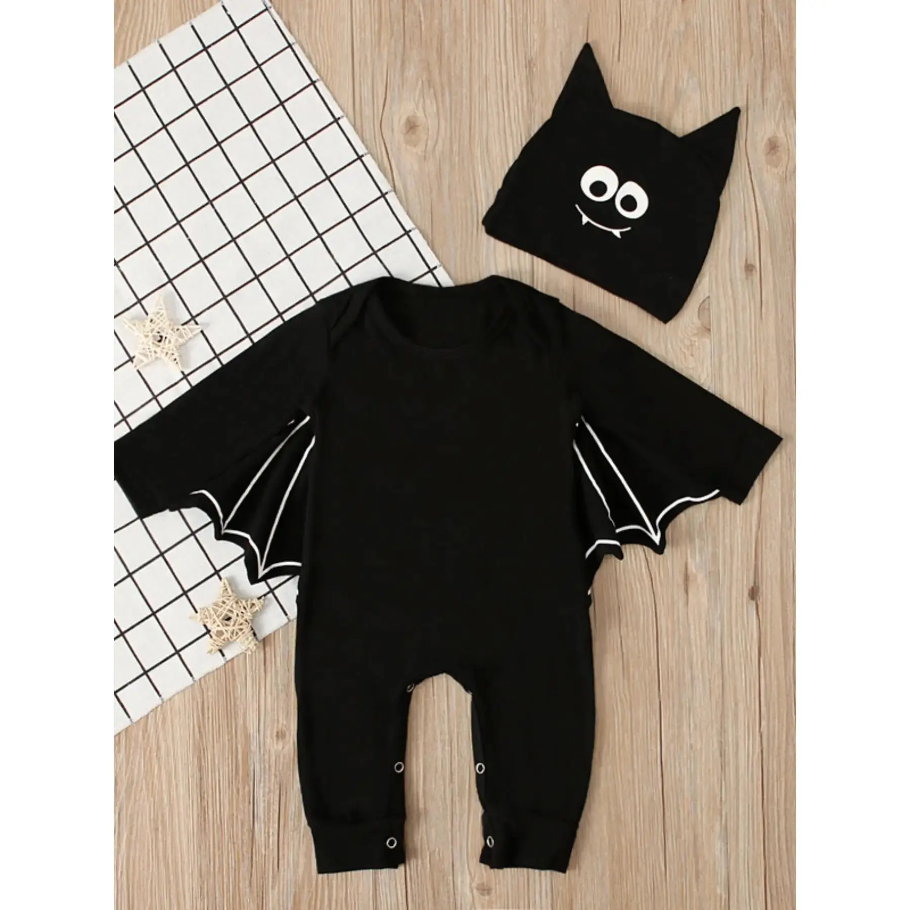 Unisex Halloween Bat Costume Set, Spring & Fall Two-Piece, Hooded Onesie, European Style Kids Clothing, Themed Costumes
