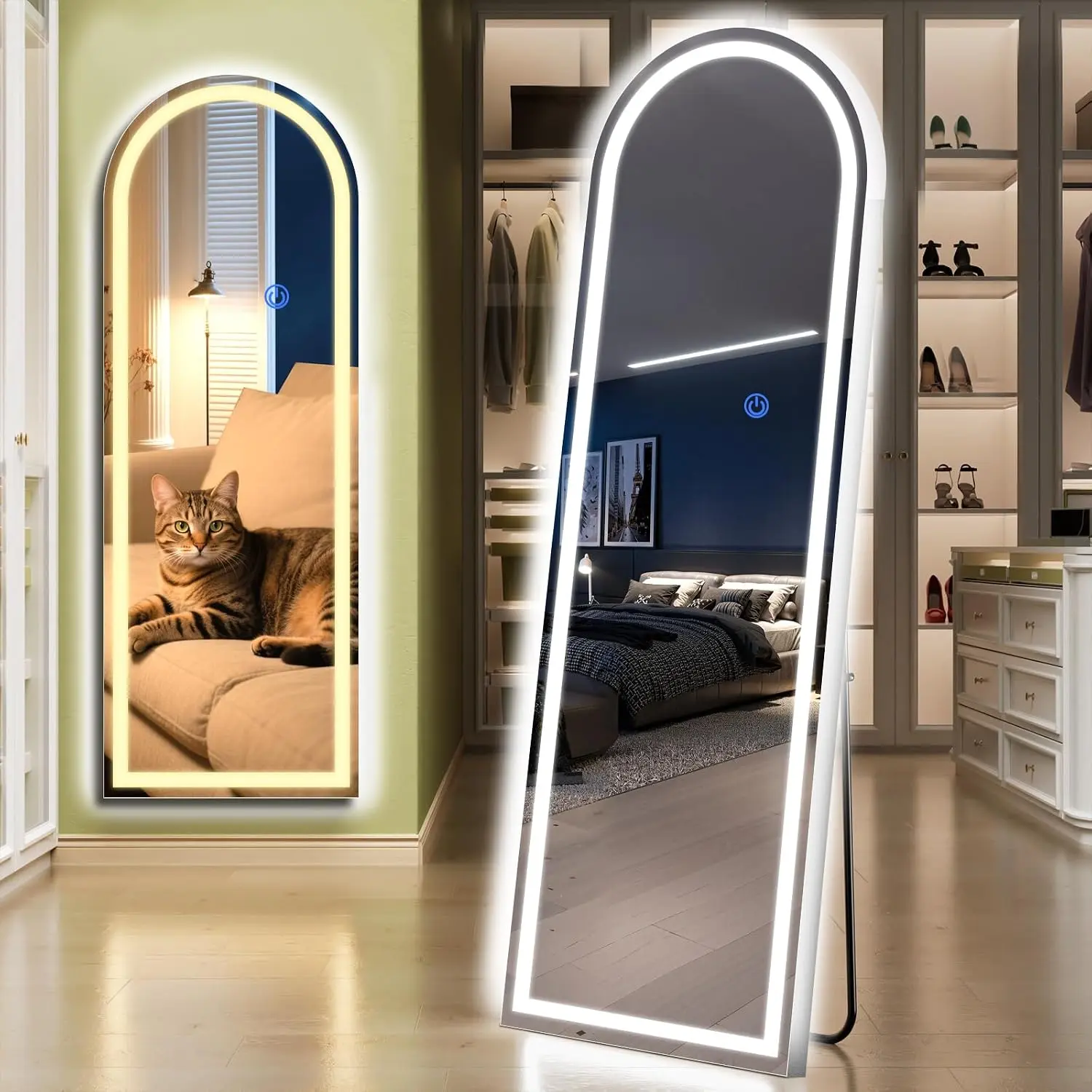 Arch Full Length Standing Mirror with LED Lights, 56"x20" Lighted Mirror with Dimming & 3 Color Lighting, Tall Mirror Full  for Bedroom, Dressing Room