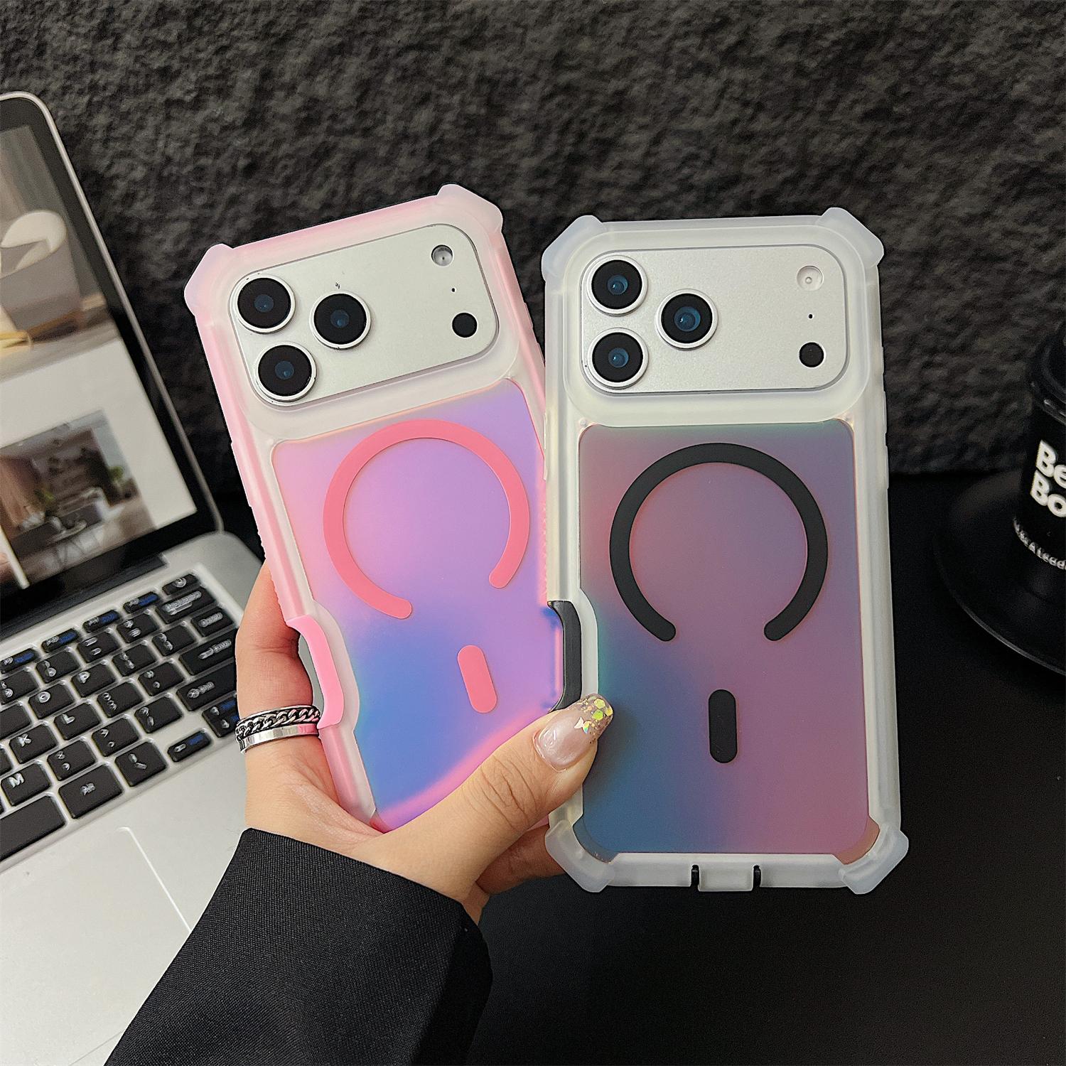 Shockproof Case Color Changing for iPhone 17 Air 16 15 14 13 Pro Max Laser Dazzling Magnetic Phone Case Compatible with MagSafe Wireless Charge Cover