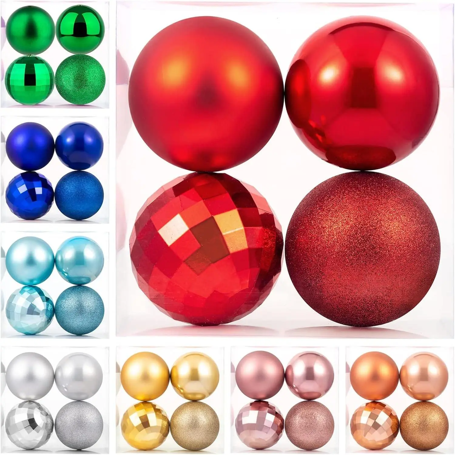 4in Large Christmas Ornaments Christmas Ball Ornaments Giant Tree Decoration Shatterproof Decorative Hanging Balls for Holiday Party Decor(Red, 4pcs)