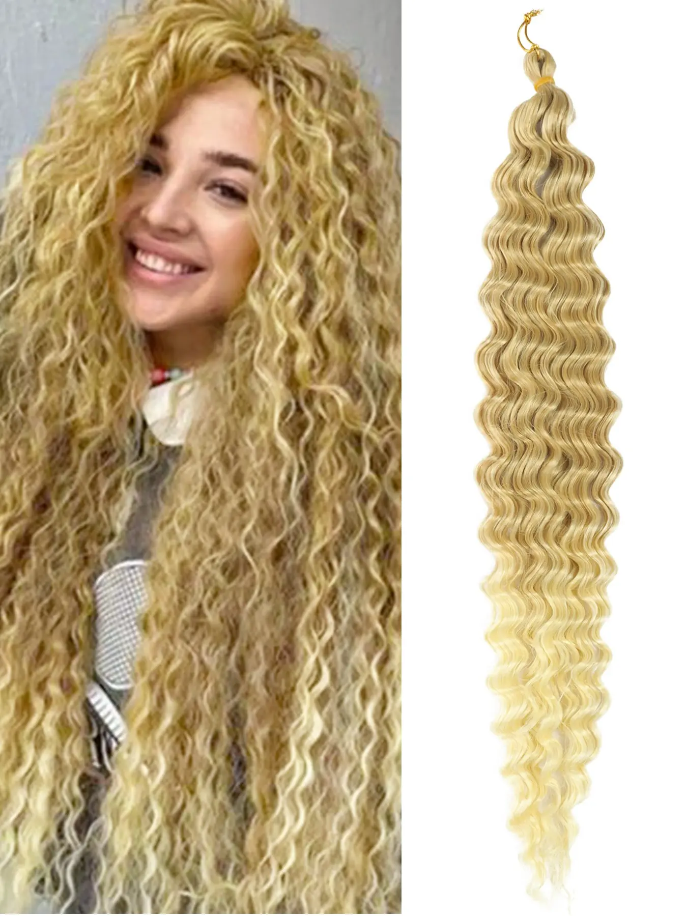 20 Inch Pre‑Stretched Curly Synthetic Hair Extensions, Bohemian Crochet Deep Wave Braids, Gray Pink Brown Ombre Available, Volume Boost Crochet Hair for Women Daily Party Music Festival Carnival Cosplay