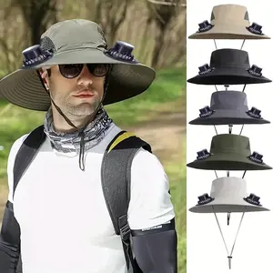 RODEWILL Solar-Powered Cooling Hat with 3-Speed Adjustable Fans - Wide-Brim Sun Protection Outdoor Fan Suitable for Men & Women, Beach, Fishing, - Portable Cooling System