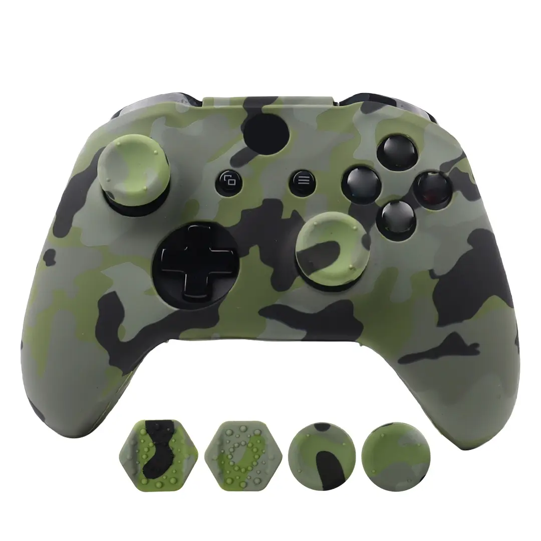 Camo Anti-Slip Silicone Cover for Xbox One S/X Controller, Sweatproof Protective Skin Case with Extra Thumbstick Caps, Raised Dot Comfort Gamepad Grip Sleeve, Console Controller Accessories