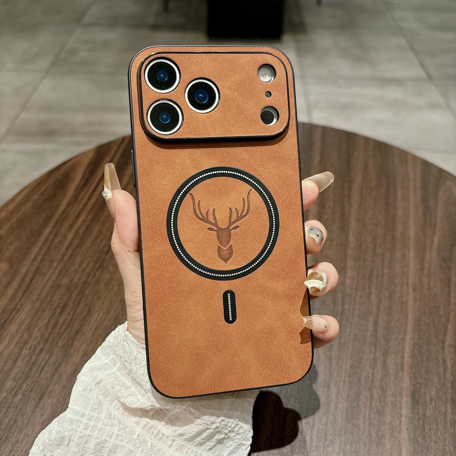 For iPhone 17 Pro Max16 15 14 13 12 Pro Max Shockproof Case Deer Design PU Leather Magnetic Bumper Case Compatible with Mag Safe Anti-Scratch Camera Protection