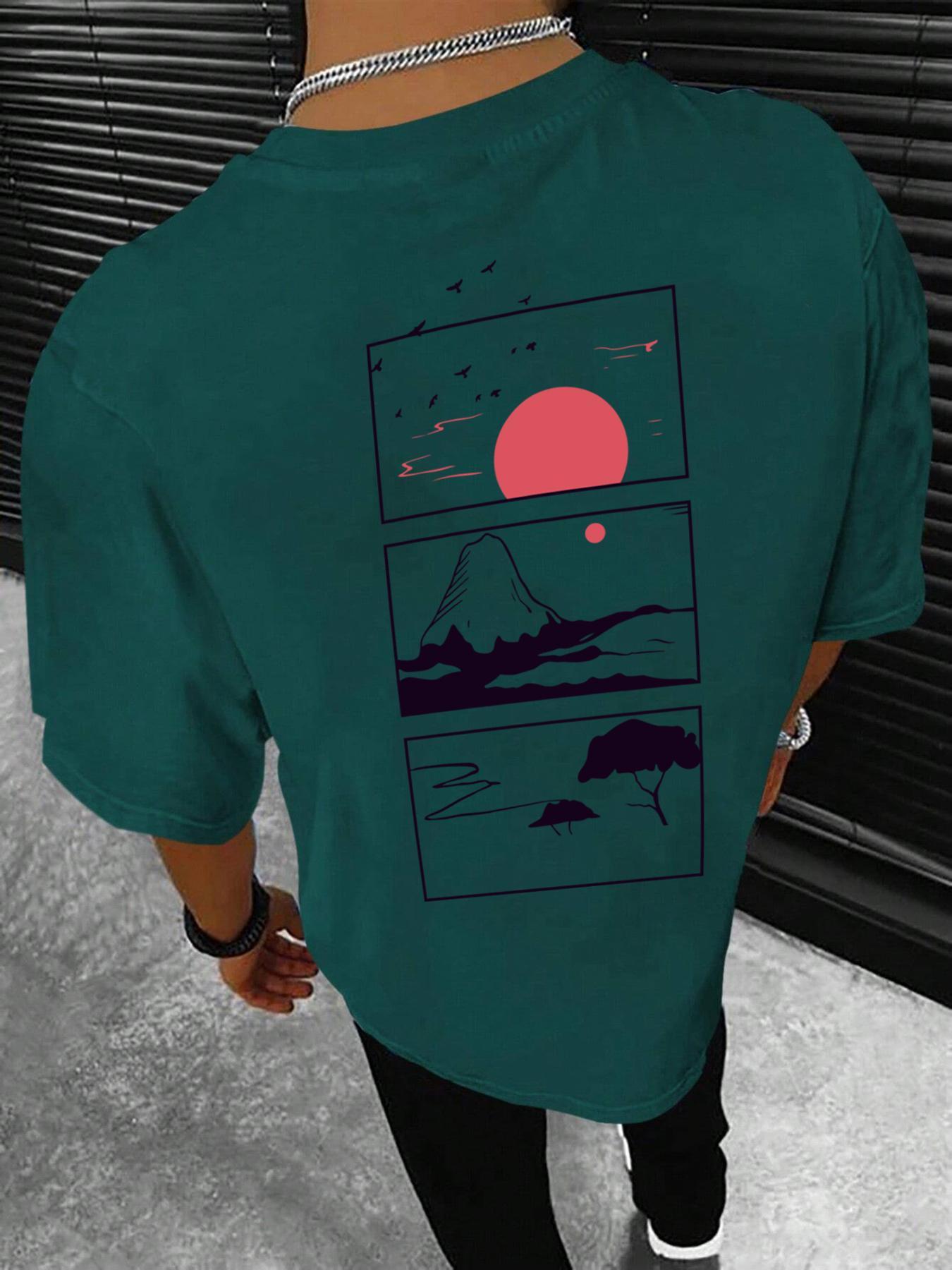 Men's Cartoon Graphic Print Round Neck Tee, Summer Outfits 2024, Summer Clothes Loose Casual Short Sleeve T-shirt for Summer, Casual Style Tee, Men Clothing for Daily Wear