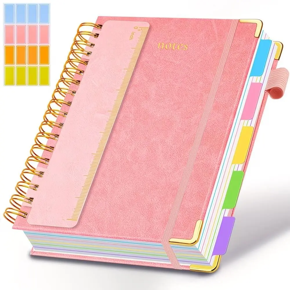 A5 Spiral Notebook with Ruler, 300 Pages Hard Cover, 100gsm Thick Paper, Vintage Style, Leather-Like Cover, Ideal for Work, School, University Planning, Spiral Bound Journal