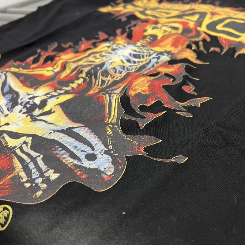 Tshirt Flame Skull Print Cotton Heavyweight Loose Fit American Streetwear Casual Daily Wear Party For Men Women Unisex Trendy Fashion Top