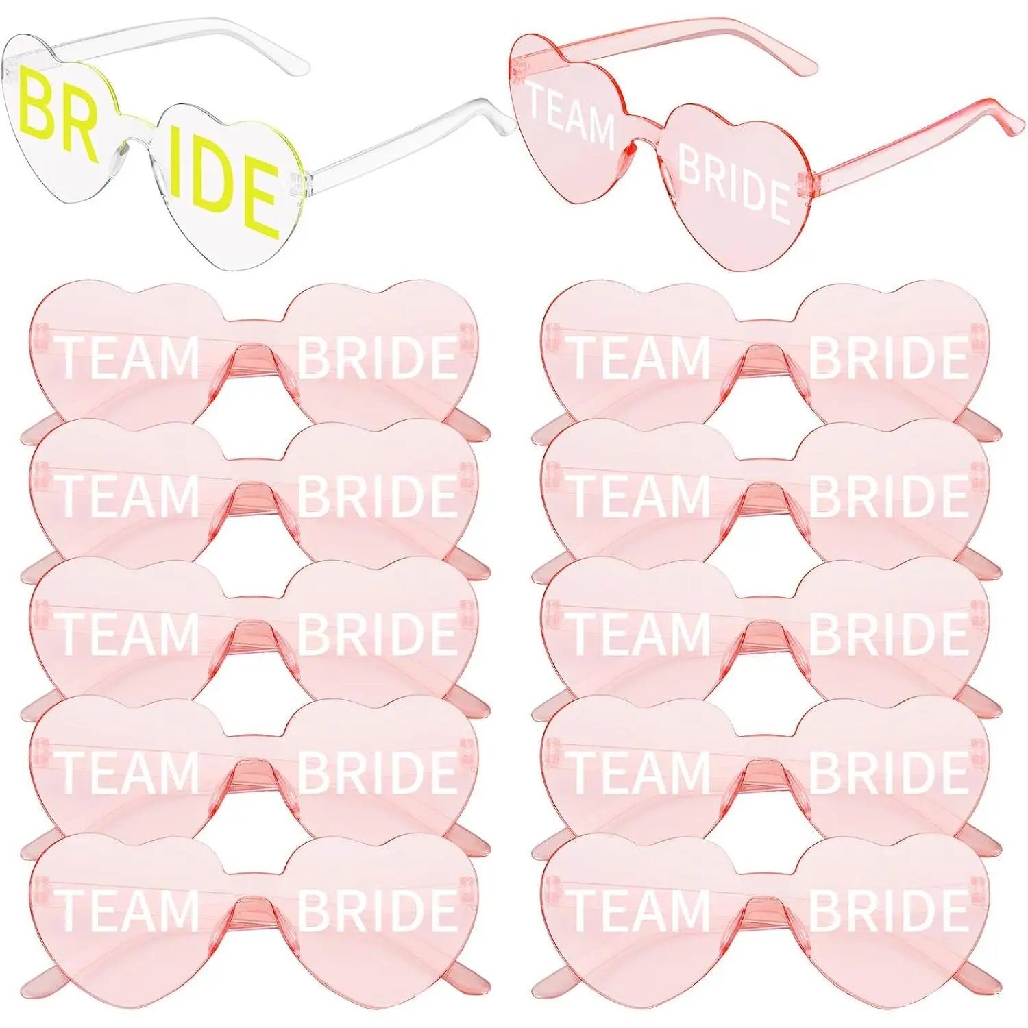 12 count Bride Glasses Set  Bachelorette Party White Heart Glasses Bride Accessories for Bachelorette Party Favors Bridal Shower Wedding Gifts