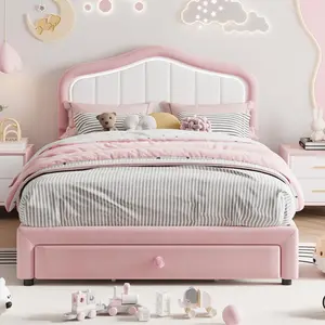 Modern Twin Upholstered Bed Frame with Smart LED Headboard, Low Profile Platform Bed with Large Under-Bed Storage Drawer, Noise-Free Mattress Foundation for Teens Bedroom Kids Dorm Guest Room, No Box Spring Needed