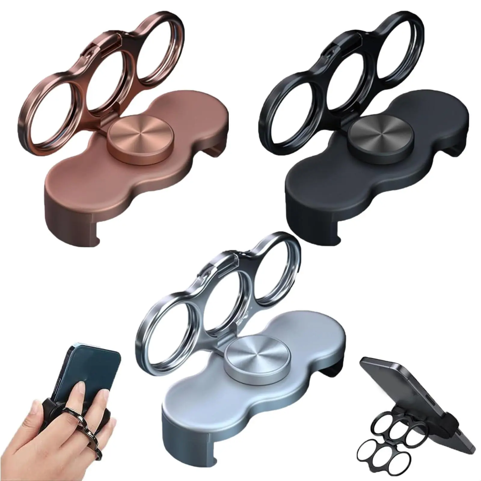 360-Degree Rotating Triple Ring Mobile Phone Holder - Foldable 3-Finger Clip-On Back Clip, Magnetic Grip, Spiral Base, Adjustable Stand for Car/Desk, Universal for All Users, Compact Accessory with Nano II GaN Wall Charger, Undercover Case CPD