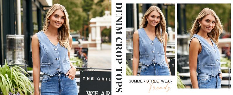 Imily Bela Womens Denim Vest Sleeveless V Neck Button Down Jean Waistcoat Jacket Y2K Summer Crop Tops Imily Bela Womens Denim Vest Sleeveless V Neck Button Down Jean Waistcoat Jacket Y2K Summer Crop Tops