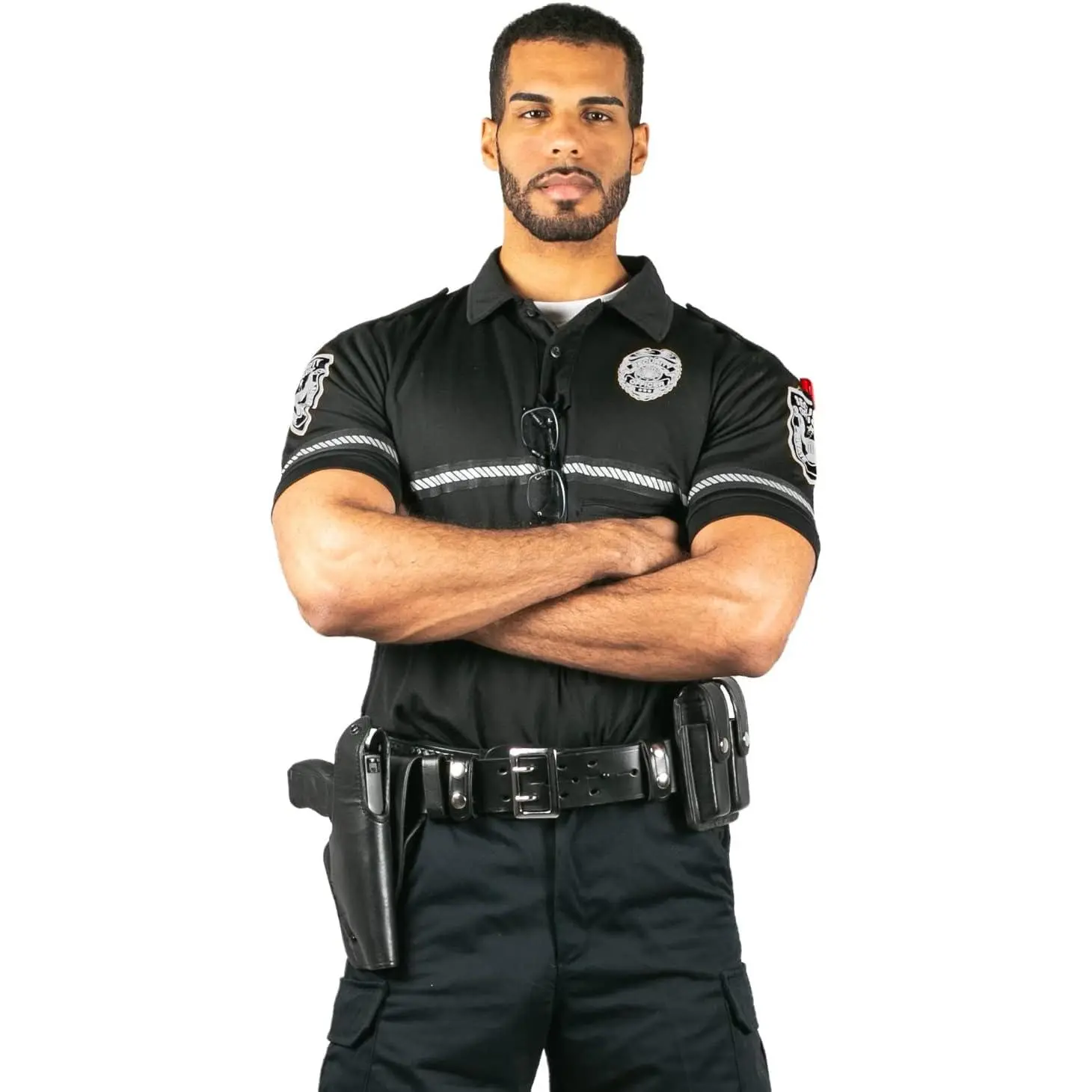 First Class Security Badge and Patch Bike Patrol Polo Shirt with Zipper Pocket and Reflective Hash Stripes