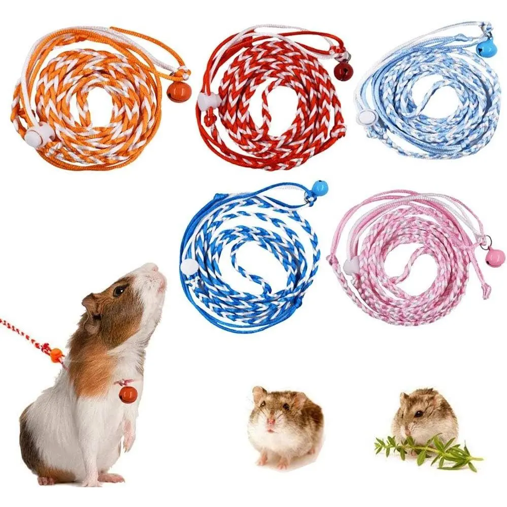 Hamster Harness 5 Pieces Adjustable Small Animal Bell Harness Rope Harness for Lead Walking Pet Gerbil, Rat, Mouse, Hamster Harness | Adjustable Small Animal Bell Harness Rope Hamster Leash for Lead Walking Pet Gerbil, Rat, Mouse, Hamster Harness
