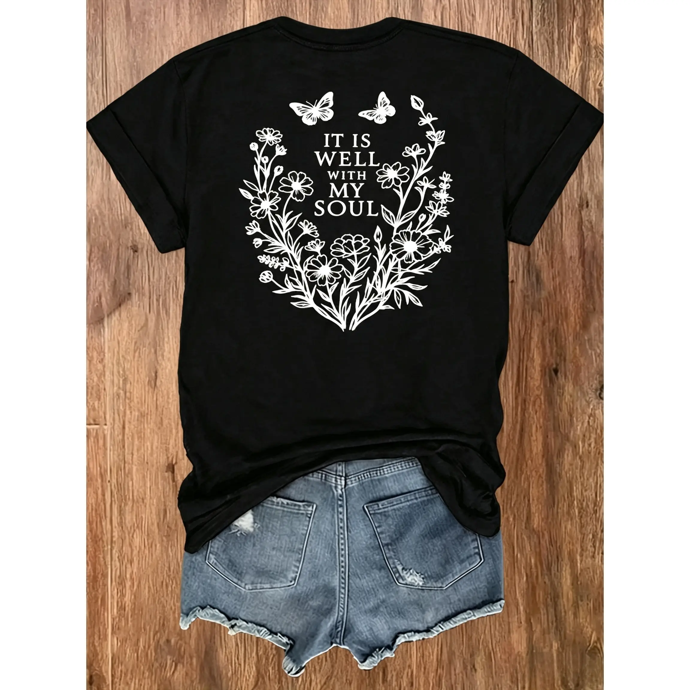 Women's Butterfly Print T-Shirt - Lightweight Breathable Short Sleeve Round Neck Top with Front & Back Butterfly Design, Casual Blouse Suitable for Spring Summer Casual Attire, Light Exercise, European/American Style,trendy t-shirts,vintage clothing